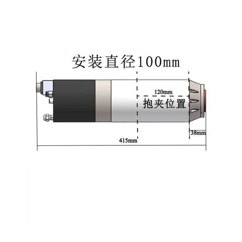 Technical drawing of Water Cooled CNC Spindle Motor For Engraving And Milling, 3KW To 11KW Range, with measurements and BT40 toolholder.