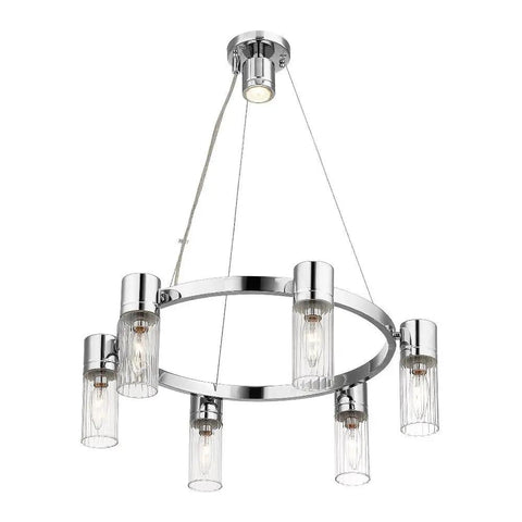 Midtown 6 Light Chandelier In Brushed Nickel Finish With Dope Modern Contemporary Design For Living Room Or Dining Room, 6 Illuminating Heads, Steel Construction, Dimmable Compatible, Sleek Ceiling Fixture For Modern Ambiance