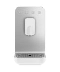 Real Deal Fully Automatic Espresso Machine With Durable Steel Burr Grinder For Bold Whole Bean Coffee And No Fuss Brewing In Sleek Matte White Kitchen Essentials front view with silver finish.