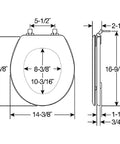 Dimensions for Beadboard Round Toilet Seat With Chrome Hinges In White Enamel Wood Durable One Pack Sta-Tite