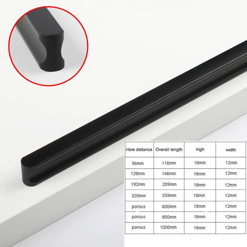 Beefy Aluminum Cabinet Handle Set 1000mm Length Black Edge Pulls For Kitchen Cabinets And Drawers, shows detail and dimensions
