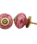 Six Pack Floral Pink Ceramic Cabinet Knobs For Drawers And Dressers That Pop - side view showing floral design and bolt detail
