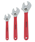 Three Piece Cushion Grip Adjustable Wrench Set With Extra Wide Jaw Capacity And Square Jaw For Maximum Grip Includes 1-1/8 To 1-1/2 Inch Wrenches For Tough Home And Auto Repairs With Comfortable Soft Grip Design in red handle