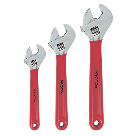 Three Piece Cushion Grip Adjustable Wrench Set With Extra Wide Jaw Capacity And Square Jaw For Maximum Grip Includes 1-1/8 To 1-1/2 Inch Wrenches For Tough Home And Auto Repairs With Comfortable Soft Grip Design