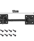 Two Piece Heavy Duty 4 1/2 Inch Sliding Barn Door Hardware Set With Slick Cast Copper Latch Hook And Eye Lock Rust Resistant For Straight Up Secure Wood Doors with screws.