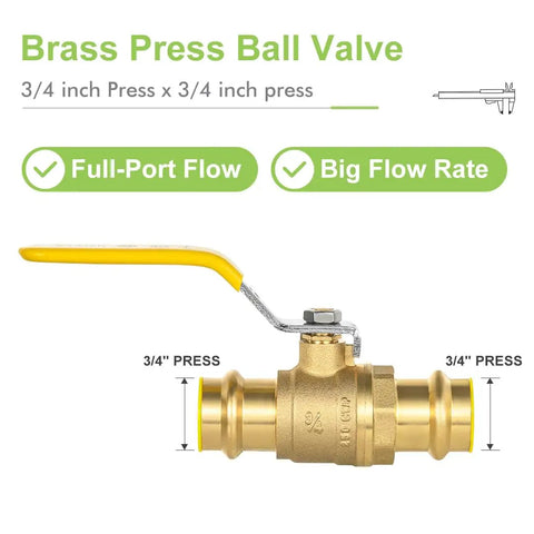 10 Pack 3/4-Inch Press X Press Propress Ball Valve Set With EPDM O-Ring Lead-Free Brass 1/4-Turn Full Port Shut Off For Copper Tubing
