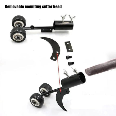 Adjustable Stand Up Weed Puller With Wheels For Garden Patio Backyard Lawn Sidewalk And Driveways Back Saving Easy Pull Weeding Tool For Standing Weeds And Quick Yard Cleanup showing wheels and mounting cutter head parts