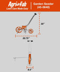 Side and front view dimensions of Push Garden Seeder Planter With 3 Lb Poly Hopper And 7 Interchangeable Seed Plates