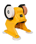 200W Cordless Bench Grinder Compatible With 20V Max Battery Featuring Dual White Grinding And Brown Polishing Wheels for tool use