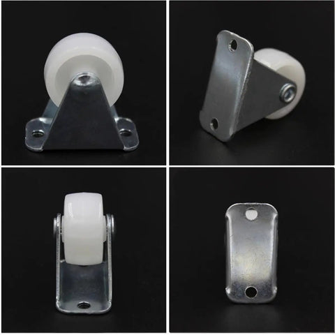 White Plate Caster Wheels PP Nylon 12 Pcs Inch for Furniture, displayed from various angles, showing smooth white wheels.