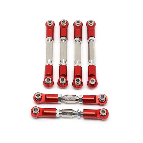 Arrma 3S Camber And Steering Link Upgrade Kit, 6 Pieces Adjustable Turnbuckles For Vorteks Senton Granite Big Rock Typhon, Red Hard Anodized Rod Ends, CNC Machined 6061 T6 Aluminum Replacement Parts AR330446 displayed on white background