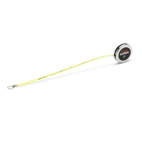 Go-To Executive Diameter Yellow Clad Pocket Tape Measure With 1/4 Inch By Six Foot Blade extended, chrome case visible