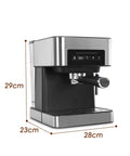 Side view of High Pressure Espresso Coffee Maker With Milk Frother Automatic Filter Fast 10 Second Brew Home Cafe Machine.