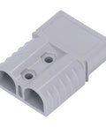 Heavy Duty Quick Connect Battery Power Plug Hella Tough 120 Amp 600 Volt Disconnector showing gray plastic housing.