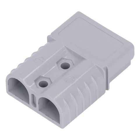 Heavy Duty Quick Connect Battery Power Plug Hella Tough 120 Amp 600 Volt Disconnector showing gray plastic housing.