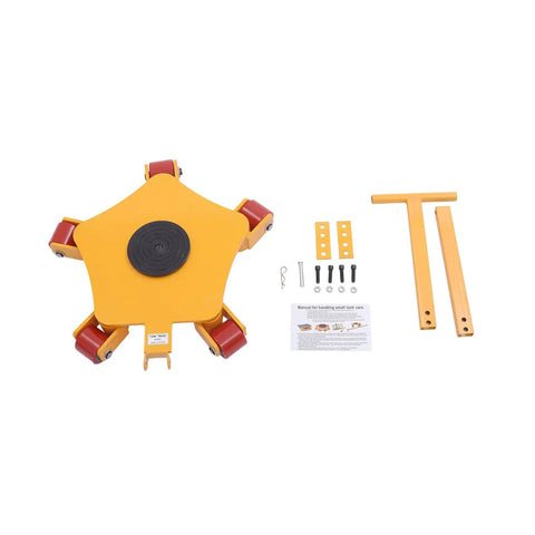 4 Ton Industrial Skate Dolly Five Wheel Heavy Equipment Mover with parts and manual, yellow iron PU roller cart