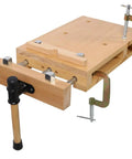Top Tier Wood Vise For Workbench Quick Release Handle G Type Mount 78 Inch Jaw Opens with sturdy wood body and clamps.