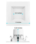 Diagram of 4-Inch Square LED Recessed Can Lights Kit, Dimmable, Wet Rated, showing dimensions of housing and trim.