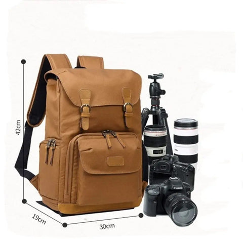 Canvas Leather Retro Camera Bag Waterproof SLR Backpack For Travel And Photography, Multi Function Large Capacity Gear Carrier