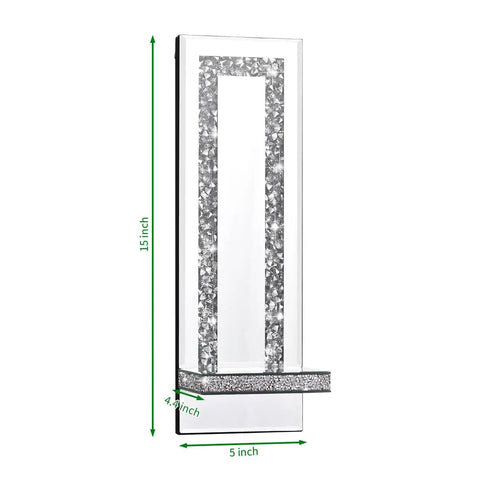 Fresh Beveled Silver Mirror Wall Candle Sconce Holder Set Of Two, 15 inch tall with crushed diamond design for cozy ambient glow.