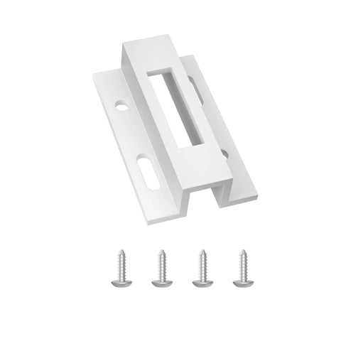 Sliding Door Keeper And Hook Style Latch Replacement E2124 Latch Lock For Micron 1200 Series And Viking Sliding Glass Doors With White Extruded Aluminum Construction For Durable Performance 1 Pack, showing white latch and screws
