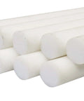 Pack of 10 PTFE Teflon Rod 1 Inch Diameter By 12 Inch Length for Industrial Use, shown in stacked view, high chemical resistance.