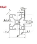 Heavy Duty 2 Piece 4040 T-Slot Aluminum Extrusion Profile Frames For DIY Projects And European Linear Rail Systems, detailed dimensions.