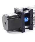 Close-up of Beefy 100 200 300mm CNC Ball Screw Linear Actuator with Nema 23 Stepper Motor, metal slide rail visible.