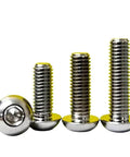 Top Shelf Grade 5 Titanium Button Head Hex Socket Cap Screw M4 X 15mm ISO 7380 Standard viewed from the side showing varying lengths.