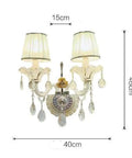 Fresh Modern European Crystal Wall Sconces For Living Room And Bedroom Bedside Entrance Hallway Staircase Vanity Backdrop 40X46Cm with two fabric shades.