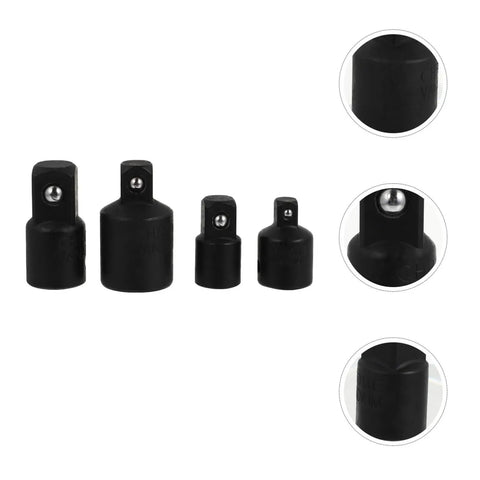 Upgraded Black Tool Steel Socket Adapter Set 4 Pcs Heavy Duty Impact Drive Reducers For Strong Torque And Hardness With Versatile Size Changes To Handle Any Tough Job Around The Garage Or On The Road. four black tool steel impact socket adapters