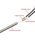 Heavy Duty 220V Cartridge Heater Elements 6mm Diameter Electric Tubular Immersion Air Heating Rods 200mm Length 490W close-up view with labeled parts.