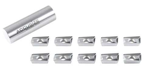 Accusize APKT160408-LH carbide inserts for aluminum machining, 10 pcs, shown with metal storage tube.