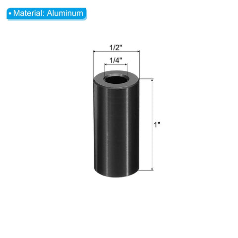 Aluminum M6 Spacers Set Of Five, Round Standoffs With One Half Inch Outer Diameter And One Inch Length, black finish