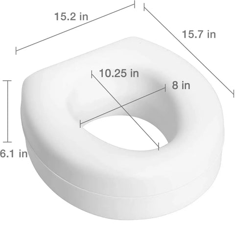 Dimensions of 5 Inch Elevated Toilet Seat Riser For Seniors With Round Bowl Slip Resistant Pads Cushioned Comfort Easy Sit To Stand Boost Stable Design FSA HSA Eligible
