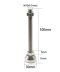 Badass Adjustable Leveling Feet Kit Featuring 30mm 304 Stainless Steel Mounting Plates, 100mm tall leveling foot with M10 threads.