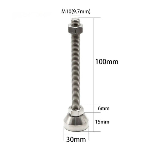 Badass Adjustable Leveling Feet Kit Featuring 30mm 304 Stainless Steel Mounting Plates, 100mm tall leveling foot with M10 threads.