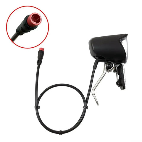 Heavy Duty E Bike Front Headlight 6-60V LED Spotlight With Black ABS Housing For Electric Scooters And Bikes Deliver Bright Long Range Beam You Need To Stay Safe Riding At Night, black ABS housing, cable and connector
