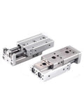 Heavy Duty Mxs8 Pneumatic Slide Table Cylinder Featuring Precision Linear Actuator Mechanics For Smooth Industrial Automation Rock Solid Performance With Compact Footprint And Quick Response Stroke, showing two cylinders.