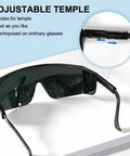 Legit Heavy Duty IPL Laser Safety Glasses With Solid Eye Protection And Broad Spectrum Shielding Against Ultraviolet Blue Light And Infrared Beams For Laser Hair Removal Treatment showing adjustable temple for improved fit.