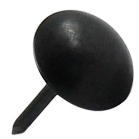 Top Shelf Black Upholstery Tacks Featuring A Vintage Antique Style 200 Count Pack Slick Metal Thumb Nails for crafts, close-up view.