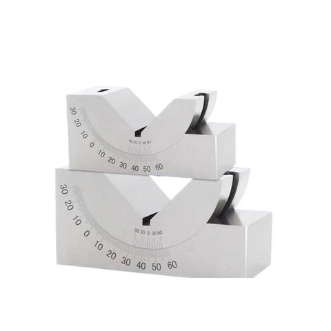 Heavy Duty Adjustable V Block 0-60 Degrees For Precision CNC Milling With Tight Vice Grip Clamp Hold Perfect For KP25 KP30 KP46 Models, showing angle graduations.