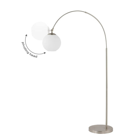 Nickel And White Nora Arc Floor Lamp With Mercury Glass Shade, Go To Mid Century Modern Standing Light, side view, pivoting head