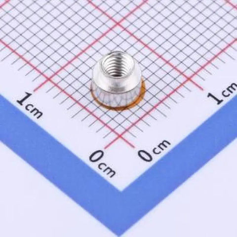 Twenty Piece Surface Mount Round Nuts Printed Circuit Boards Premium Copper Tinned Smd Standoff Columns M3 Threaded hardware shown on scale.