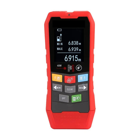 4 In 1 Wireless Stud Finder Wall Scanner Featuring Waterproof Probe For Dead-On Ac Voltage Wood Metal Cable Detection And Super Sensitive Pipe Blockade Location, Lithium Battery Powered, red handheld device with display screen.