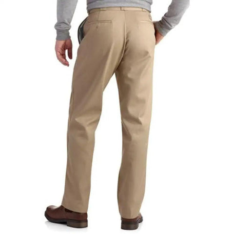 Mens Big And Tall Straight Leg Work Pants With Stain Resistant Polyester Cotton Blend Shop Floor Tough Utility Trousers Built Like A Tank For Daily Grind And All Day Comfort Khaki, back view with dual pockets.