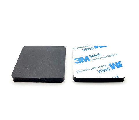 One And A Half Inch Square Silicone Rubber Stick On Feet Bumpers Three Sixteenths Inch Thick Adhesive Pads, front and side view.