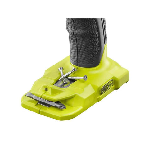 P215K Eighteen Volt One Plus Cordless Drill Driver Kit base with screws and bit holder, keyless chuck visible.