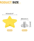 Solid 12mm Yellow Metal Star Rivets And Screw Back Studs, showing size specifications and quantity of 24 pieces.
