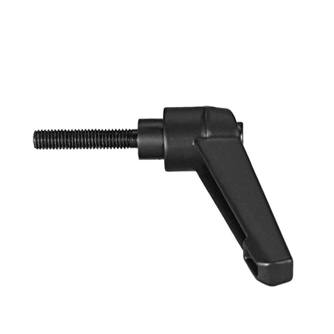 Adjustable Clamping Lever Handle M5 X 25mm black oxide carbon steel, side view, showing male threaded stud and hand knob for secure grip.